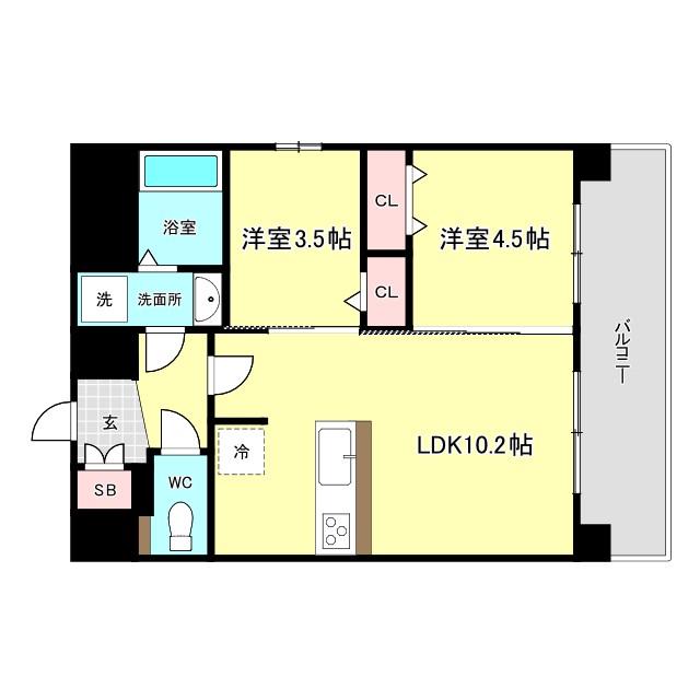 プレリス阿波座BLOOM(2LDK/13階)の間取り写真