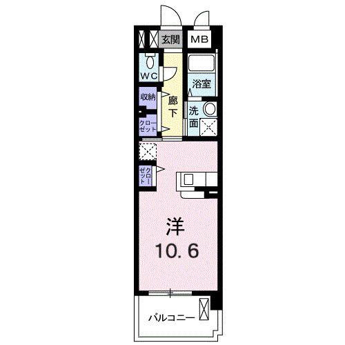 グランドステージ鏡(ワンルーム/2階)の間取り写真