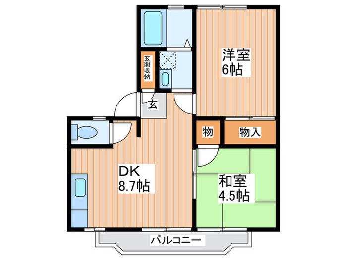 ウィンディア高橋 西棟(2DK/2階)の間取り写真