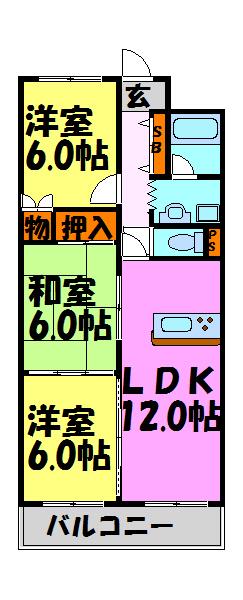 アンボワーズ久代2号館(3LDK/1階)の間取り写真