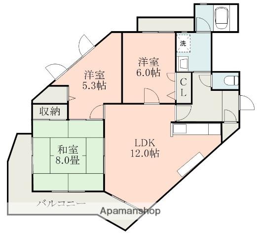 鹿児島ハイツ(3LDK/3階)の間取り写真