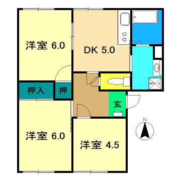 クローバハイツ(3DK/1階)の間取り写真