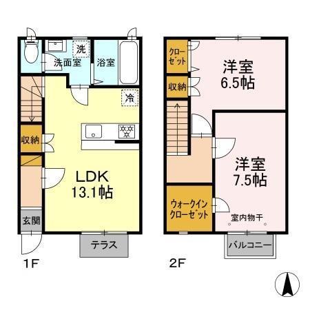 デザインメゾンおおたかの森 B(2LDK/1階)の間取り写真