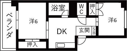 ツインズ新瑞橋B棟(2DK/5階)の間取り写真