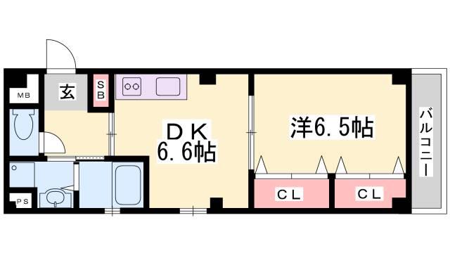 アルユータ六甲道(1DK/2階)の間取り写真