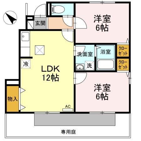 グランソレーユC棟(2LDK/1階)の間取り写真