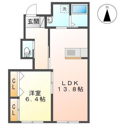 ヒーリングプレイスB(1LDK/1階)の間取り写真