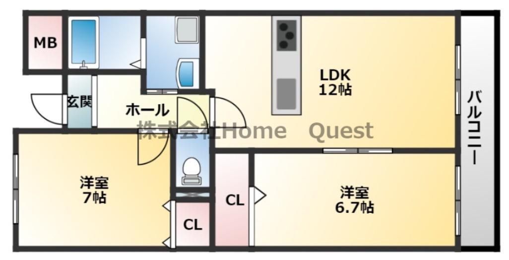ポラリスA棟(2LDK/2階)の間取り写真