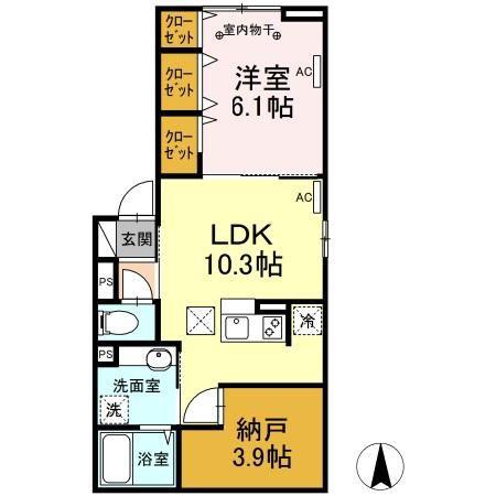 ラリュール清川A(1LDK/1階)の間取り写真