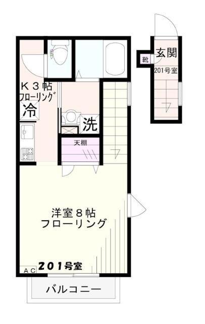 ヴィラルーエ(1K/2階)の間取り写真