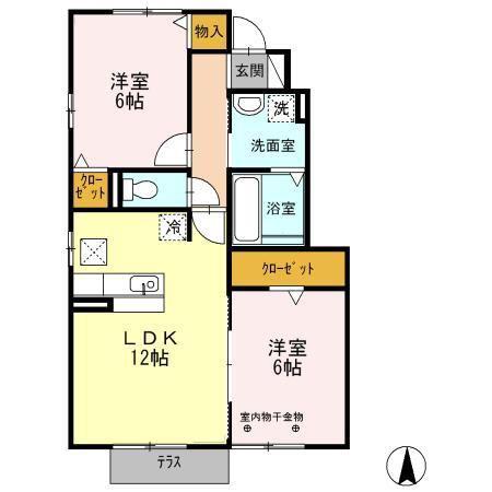 S.U.N COURT B(2LDK/1階)の間取り写真