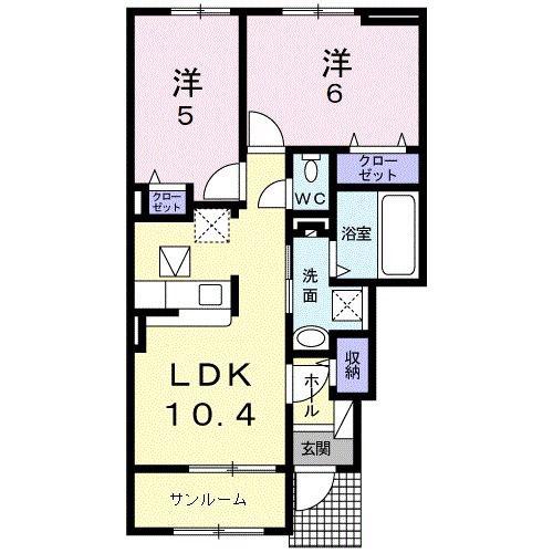 ミーユー・ウィッカー(2LDK/1階)の間取り写真