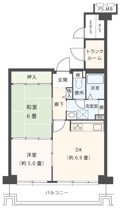 ジャルダン宝塚中山台弐番館A棟(2DK/11階)の間取り写真