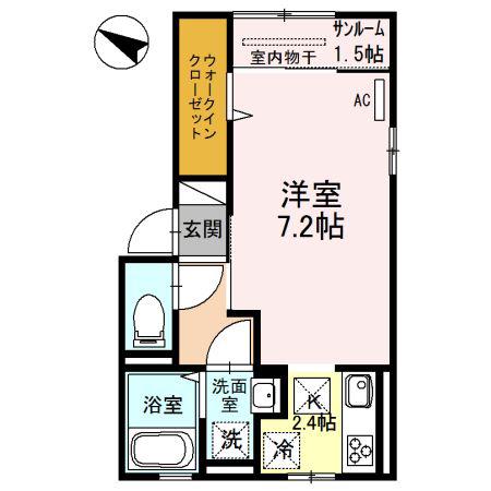 ボヌール A(1K/1階)の間取り写真