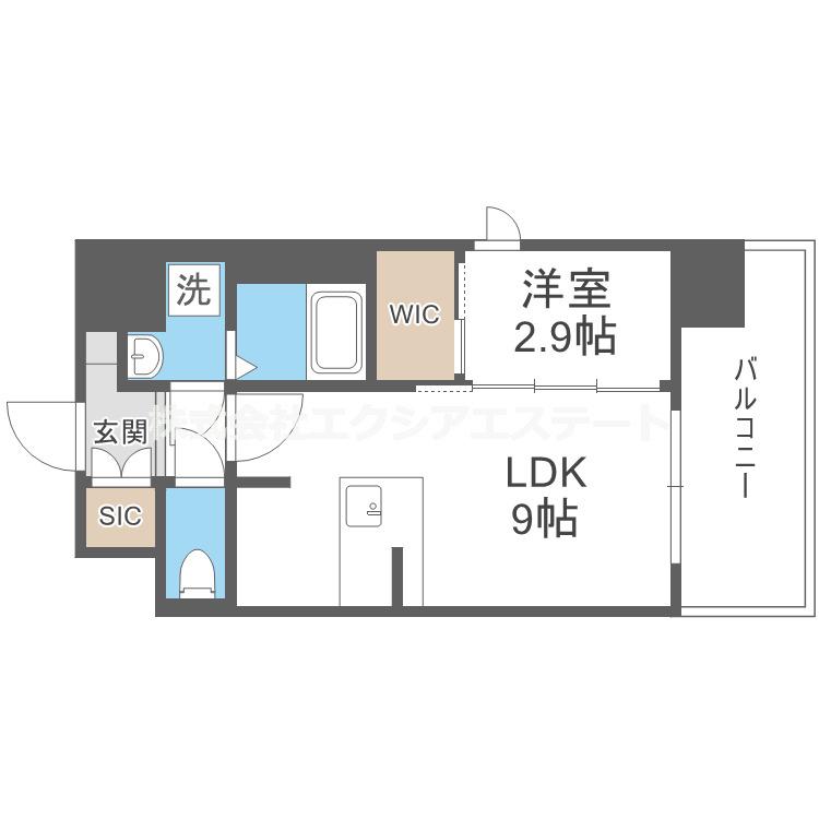 シャテーニュ上本町(1LDK/4階)の間取り写真