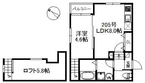 ウィンクルム・CREST(1LDK/2階)の間取り写真