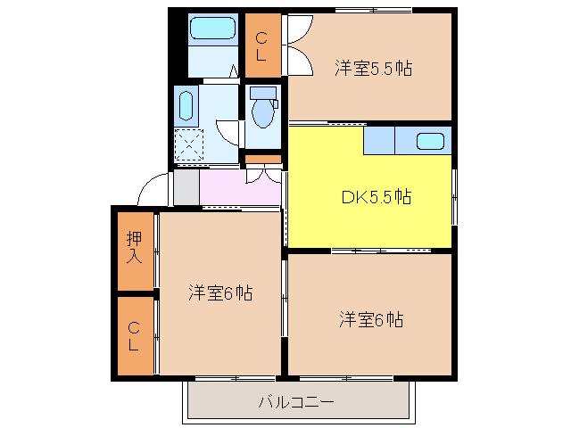 バリュージュ上諏訪B(3DK/2階)の間取り写真