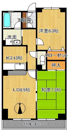 ファンタジーグリーンパレス(2LDK/6階)の間取り写真