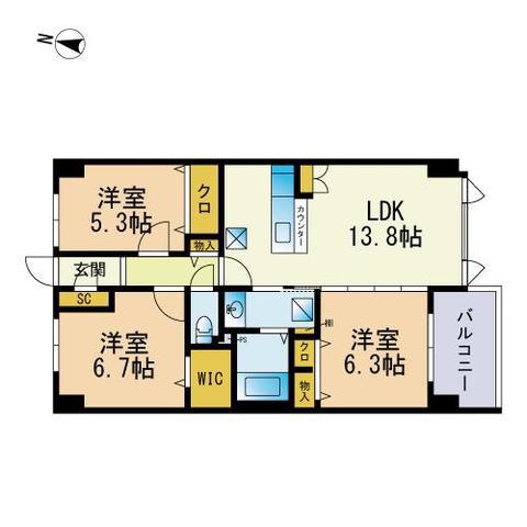 GRATIAS山王(3LDK/4階)の間取り写真