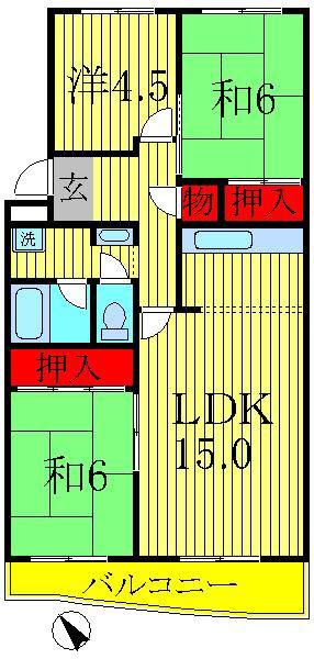 光ヶ丘第3エステート4号棟205(3LDK/2階)の間取り写真