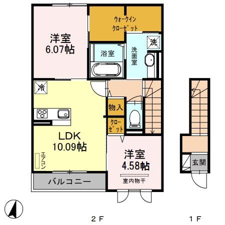 プリムヴェール弐十参番館(2LDK/2階)の間取り写真