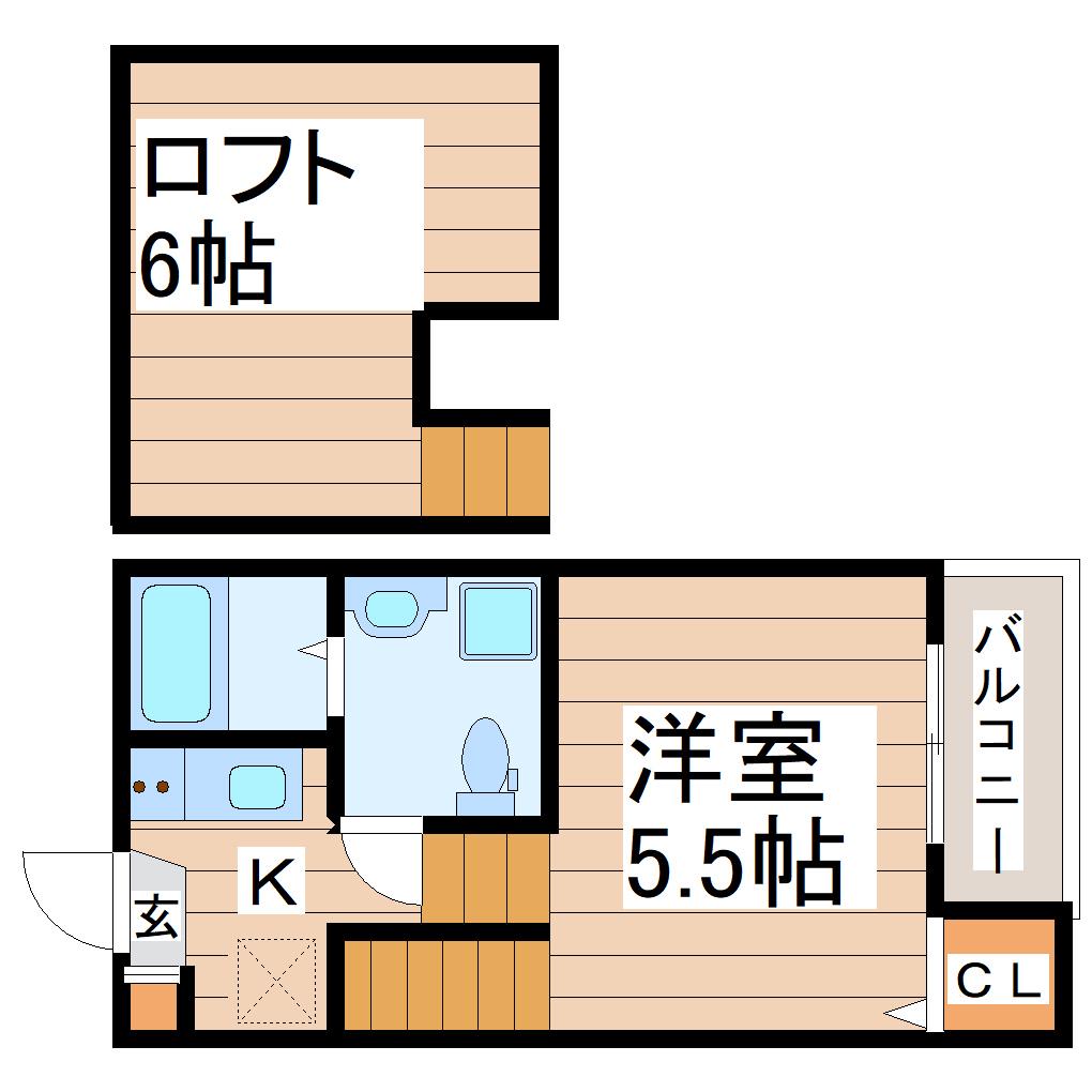 エヴァンコートII(1K/1階)の間取り写真
