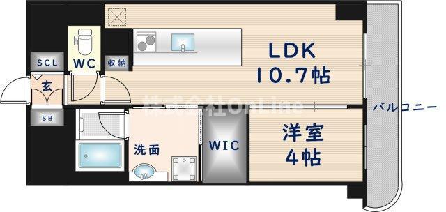 プレミアム菱屋西(1LDK/4階)の間取り写真