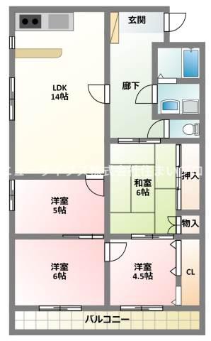 五味マンション北(4LDK/3階)の間取り写真