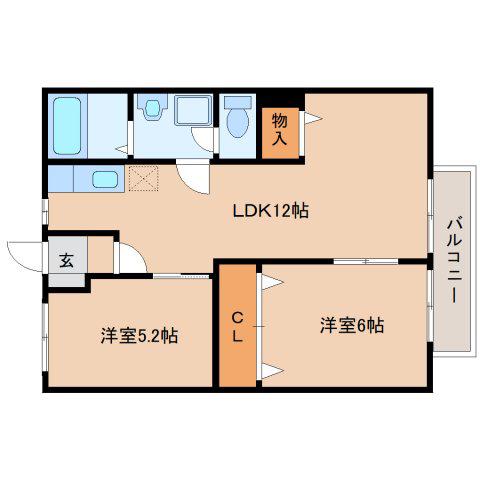 サニーコート東館(2LDK/2階)の間取り写真