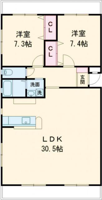 ルネス小松(2LDK/2階)の間取り写真