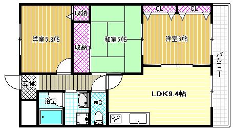 サントル ドゥ ヴィラージュ(3LDK/3階)の間取り写真