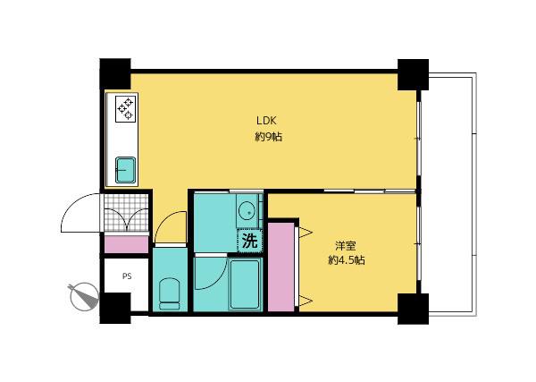 アーバンフラット井土ヶ谷(1DK/4階)の間取り写真