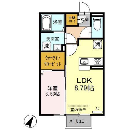 スカーヴァティー(1LDK/2階)の間取り写真