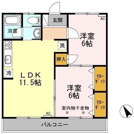 シェ・リールAOKI B(2LDK/1階)の間取り写真