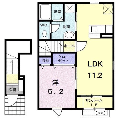 プランドール A(1LDK/2階)の間取り写真