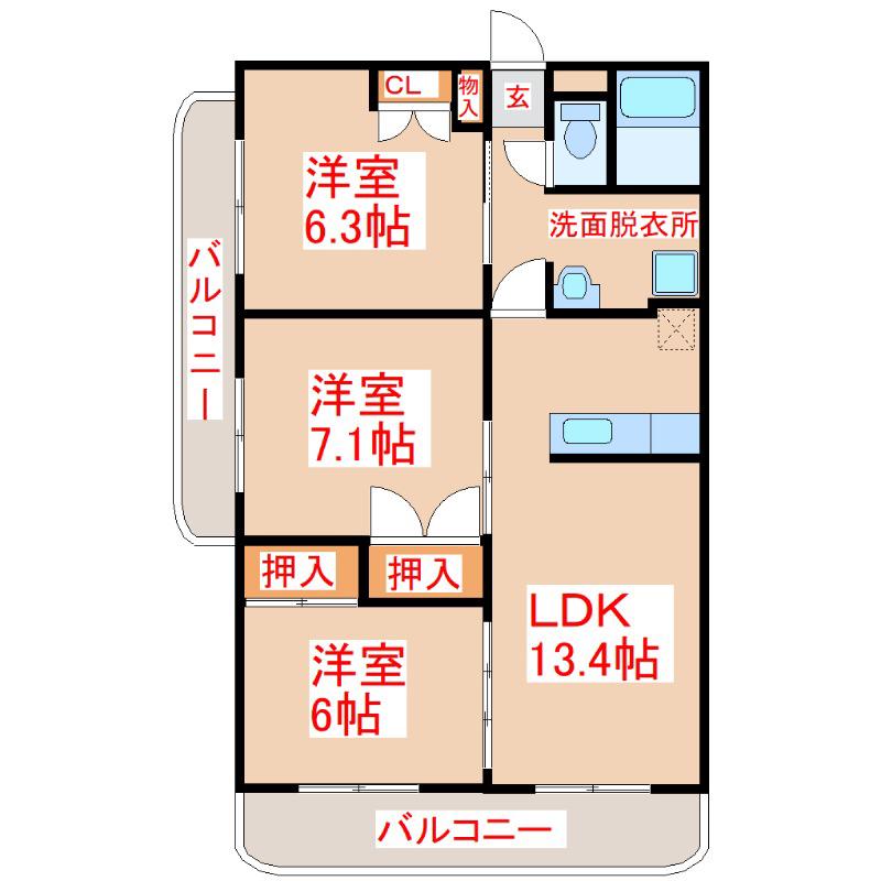 フェニックスハイツA(3LDK/2階)の間取り写真
