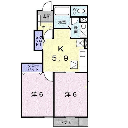 アメニティエル(2DK/1階)の間取り写真