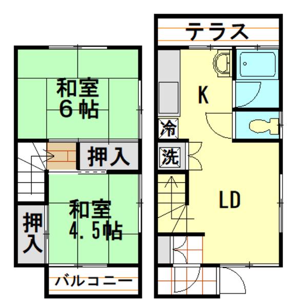 テラス岩沢(2LDK/2階)の間取り写真