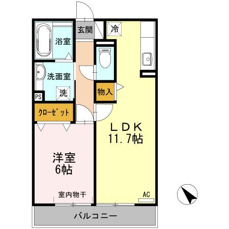 ラフィネ横山 A・B棟(1LDK/2階)の間取り写真