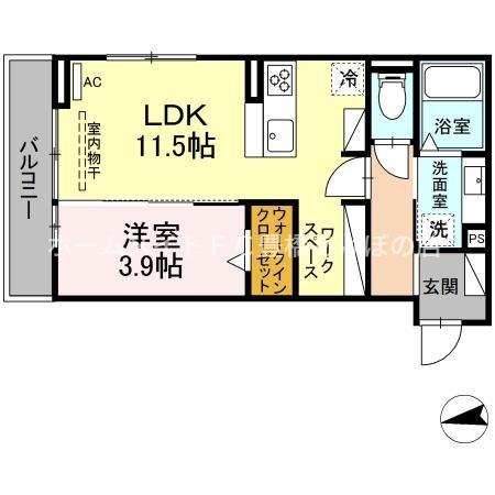 D-SQUARE 湊町(1LDK/2階)の間取り写真