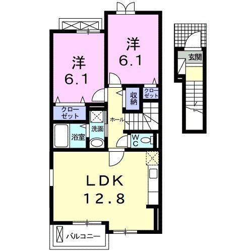 コンフォートI(2LDK/2階)の間取り写真