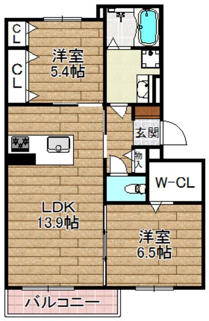 シャーメゾン高西(2LDK/3階)の間取り写真