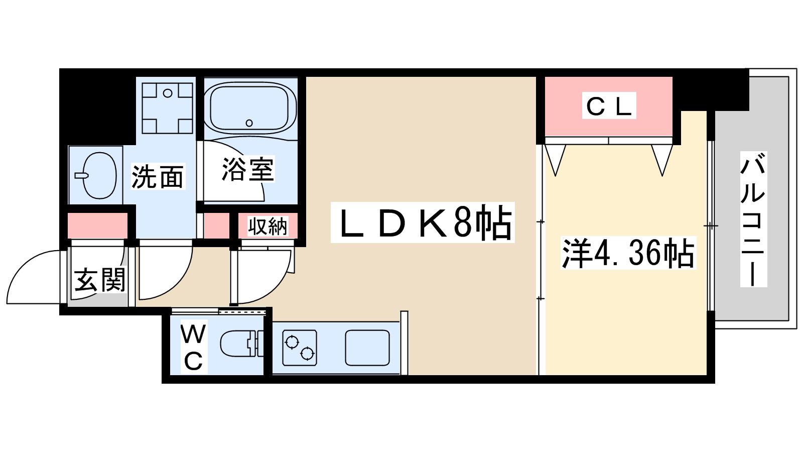 松ヶ枝町プライマリーワン(1LDK/11階)の間取り写真