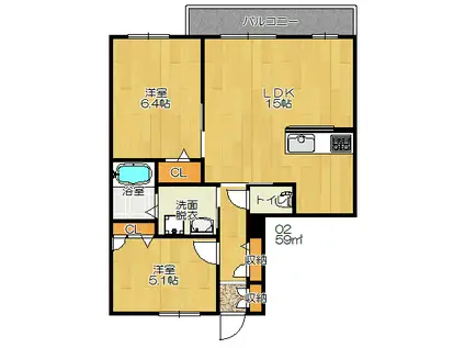 メゾン中野(2LDK/2階)の間取り写真