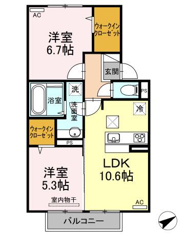 プレミアム11・12番館 A棟(2LDK/1階)の間取り写真