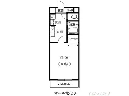 小城マンション(1K/2階)の間取り写真
