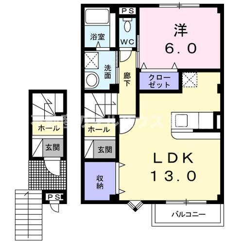 フェアリーテイル A棟(1LDK/2階)の間取り写真