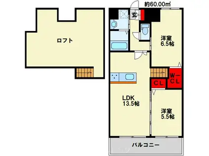コンプレート金田(2SLDK/14階)の間取り写真