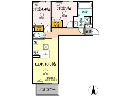 ルピナスシーサイド B棟(2LDK/1階)の間取り写真