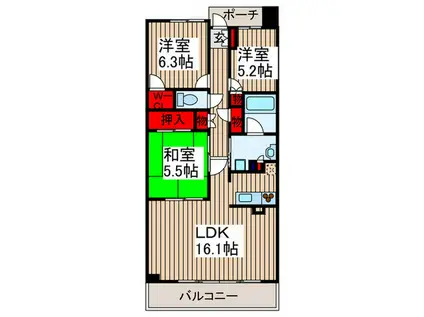 プラウドタワー武蔵浦和 テラス(3LDK/8階)の間取り写真